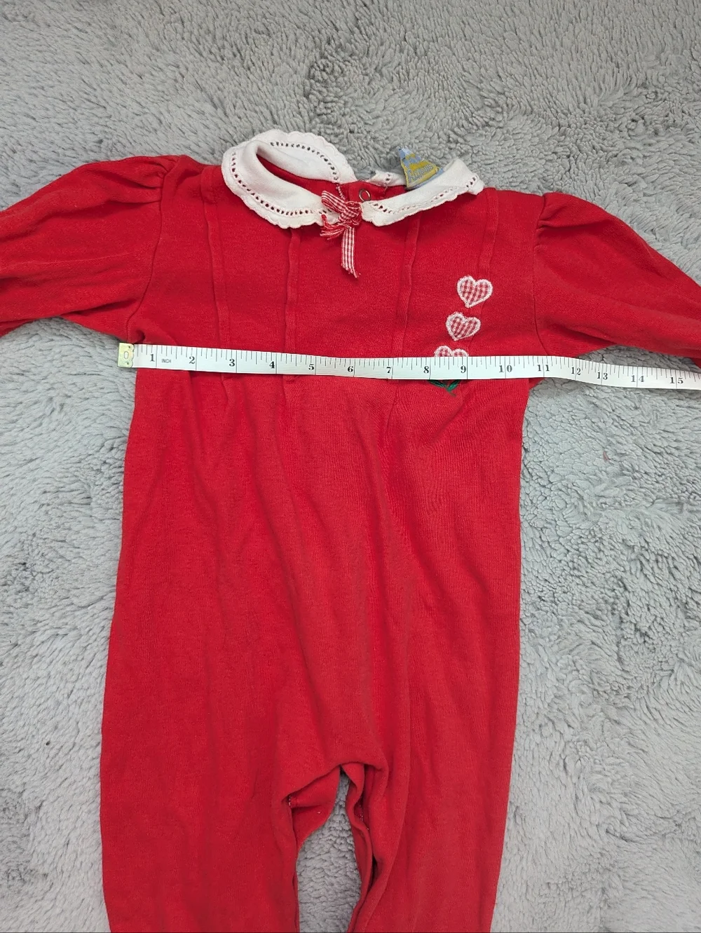 Vintage 90s Little Me Red Heart Embroidered One Piece Romper With Collar